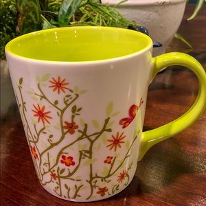STARBUCKS 2007 BUTTERFLY/FLOWERS/LIME GREEN INSIDE 12oz. COFFEE MUG